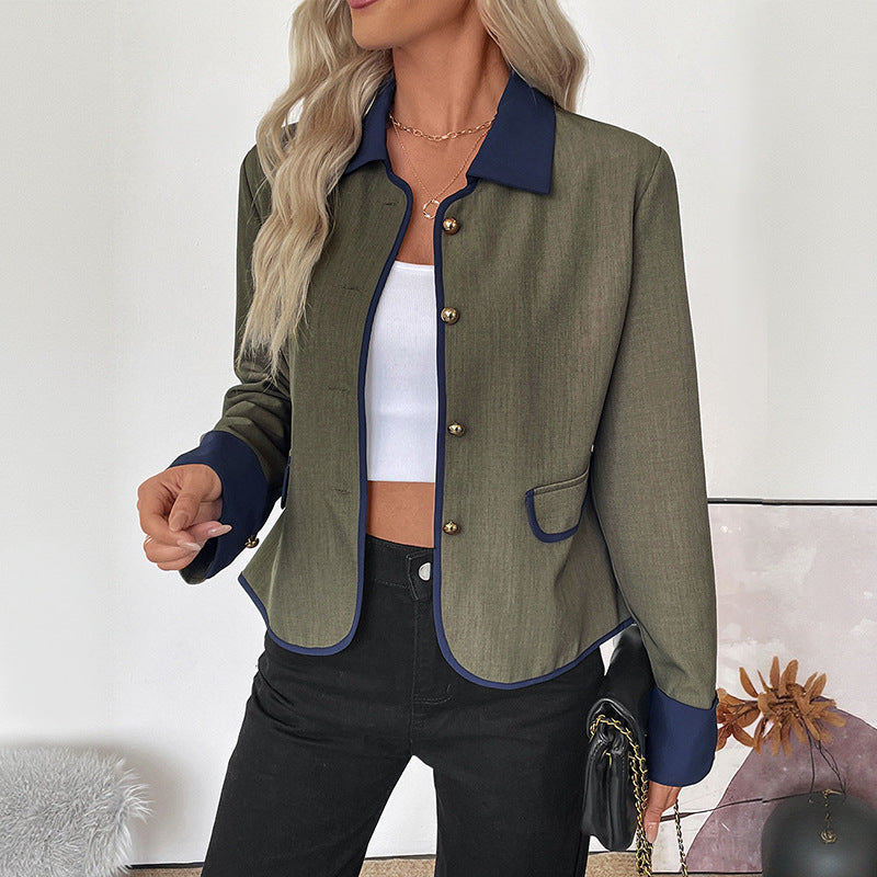 Color-block Splicing Tweed Coat Elegant High-end Short Coat Women