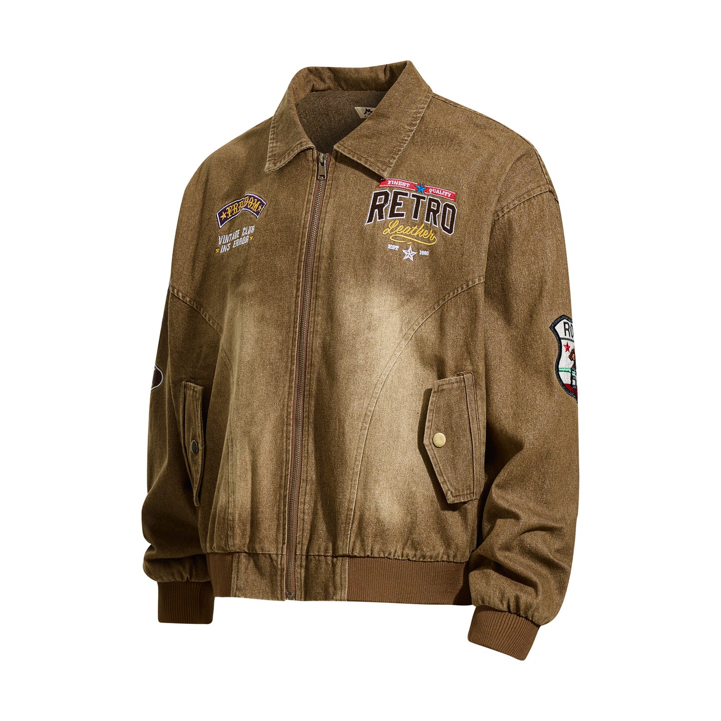 Retro Heavyweight Letter Embroidery Streetwear Cargo Jacket for Men,  Loose  Couple's Turn-Down Collar Outerwear
