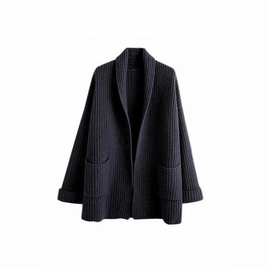 Women's thick solid color V-neck knitted cardigan loose jacket