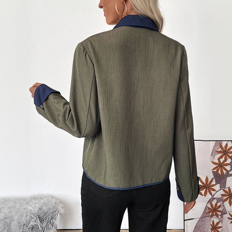 Color-block Splicing Tweed Coat Elegant High-end Short Coat Women
