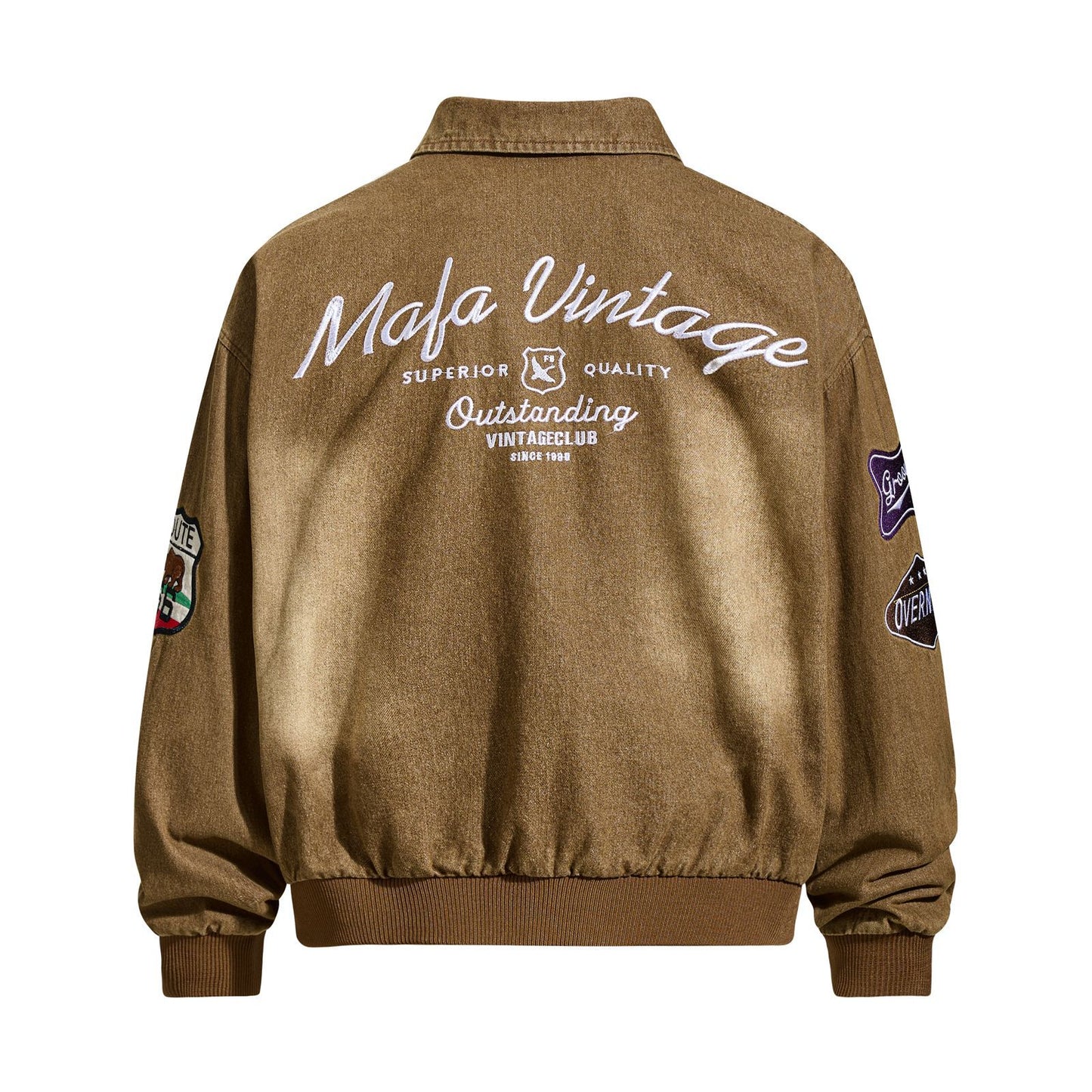 Retro Heavyweight Letter Embroidery Streetwear Cargo Jacket for Men,  Loose  Couple's Turn-Down Collar Outerwear