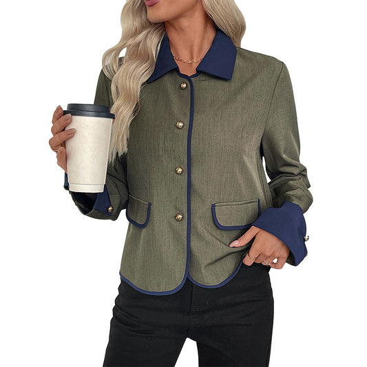 Color-block Splicing Tweed Coat Elegant High-end Short Coat Women