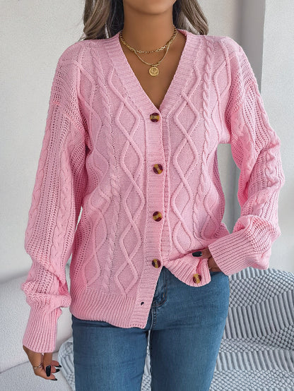 V-neck lantern sleeve Fried Dough Twists button cardigan sweater coat