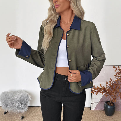 Color-block Splicing Tweed Coat Elegant High-end Short Coat Women