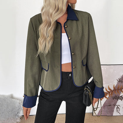 Color-block Splicing Tweed Coat Elegant High-end Short Coat Women